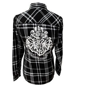 Harry Potter Girls Juniors Medium Black and White Plaid Button Up Shirt Flannel